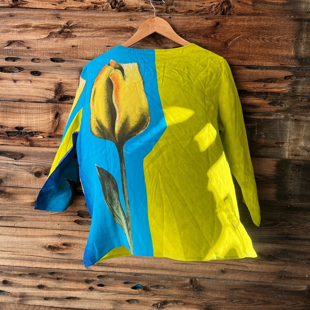 DIANE VON FURSTENBERG | Silk Assets 100% Silk Teal Blue & Lime Tulip 2-Piece Set - Picture 6 of 11